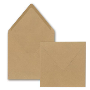 200x Quadratisches Faltkarten SET aus Kraft-Papier in sandbraun 15,7 x 15,7 cm - Doppel-Karten mit Briefumschlägen und Einlegeblättern aus Recycling-Papier - Serie UmWelt