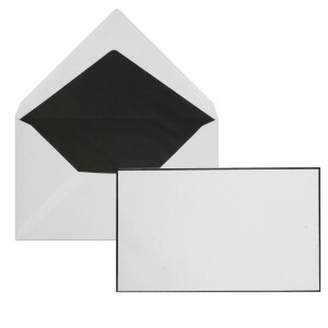 500 Stück Trauerumschläge in Weiß mit handgeränderten schwarzem Rand - Mit schwarzem Seidenfutter - Größe: 12 x 20 cm