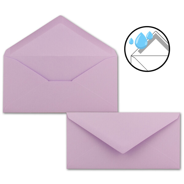 25 Brief-Umschläge Lila DIN Lang - 110 x 220 mm (11 x 22 cm) - Nassklebung ohne Fenster - Ideal für Einladungs-Karten - Serie FarbenFroh