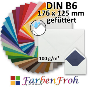 DIN B6 Briefumschlag - mit farbigem Seidenfutter - spitze...