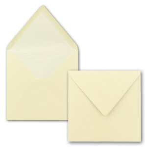 150x Briefumschläge Quadratisch 16 x 16 cm in Vanille (Creme) - Umschläge mit weißem Seidenfutter - Kuverts ohne Fenster & mit Nassklebung - Für Einladungskarten zu Hochzeit und Geburtstag