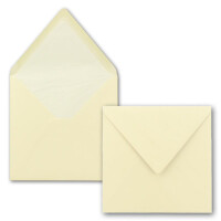 150x Briefumschläge Quadratisch 16 x 16 cm in Vanille (Creme) - Umschläge mit weißem Seidenfutter - Kuverts ohne Fenster & mit Nassklebung - Für Einladungskarten zu Hochzeit und Geburtstag