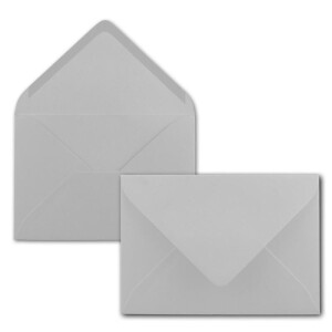 200x Brief-Umschläge Format B6 - Hell-Grau- 12 x 17,5 cm - Nassklebung mit spitzer Klappe - 110 g/m² - Einladungs-Kuverts
