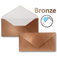 75 Brief-Umschläge Bronze Metallic DIN Lang - 110 x 220 mm (11 x 22 cm) - Nassklebung ohne Fenster - Ideal für Einladungs-Karten - Serie FarbenFroh
