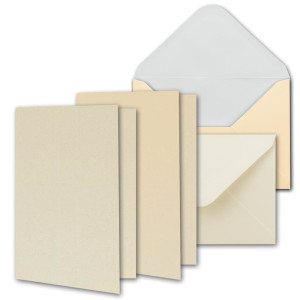Perlmutt-Karten inklusive Briefumschläge - 100er-Set - Blanko Pastellfarben Einladungskarten aus 2 verschiedenen Cremetönen