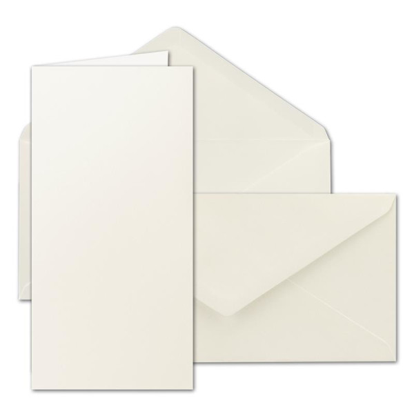 25x Faltkartenset inklusive Briefumschläge in DIN Lang 11 x 22 cm in Creme - blanko Einladungskarten - Klappkarten zum Selbstegestalten & Kreieren