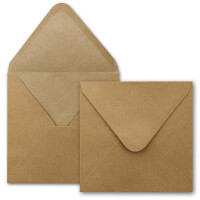 100x Kraftpapier-Karten Set quadratisch 13,5 x 13,5 cm mit Brief-Umschlägen - Recycling Vintage Karten-Set - für Einladungen