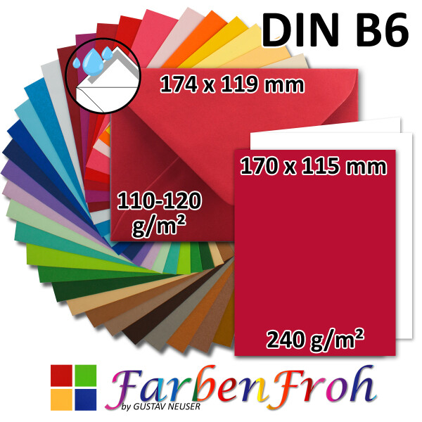 50 Blankokarten Klappkarten Faltkarten DIN B 6 Hochformat 160 g in 19 Farben 