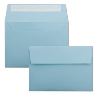 150x Briefumschläge Hell-Blau DIN C6 Format 11,4 x 16,2 cm - Haftklebung - Kuverts ohne Fenster - Weihnachten, Grußkarten & Einladungen - Für A6 & A4 Papier