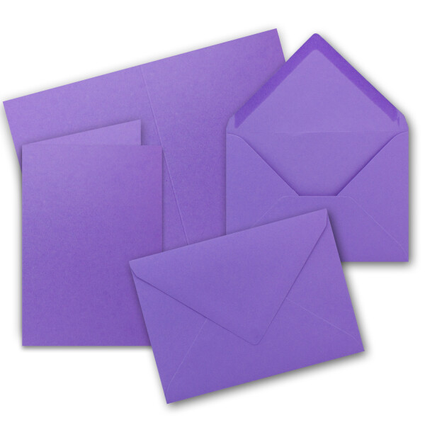 40x Faltkarten Set mit Briefumschlägen DIN A6 / C6 - Violett - 14,8 x 10,5 cm (105 x 148) - Doppelkarten Set - Serie FarbenFroh