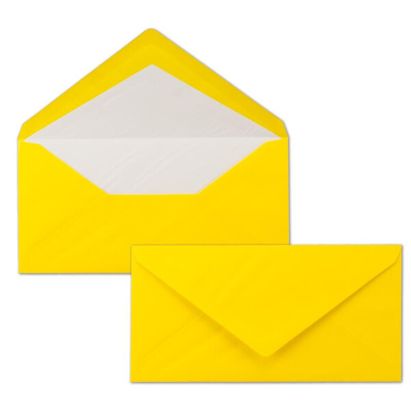 300 x DIN Lang Briefumschläge - Gelb mit weißem Seidenfutter - 11x22 cm - 80 g/m² - ideal für Einladungen, Weihnachtskarten, Glückwunschkarten aus der Serie Farbenfroh