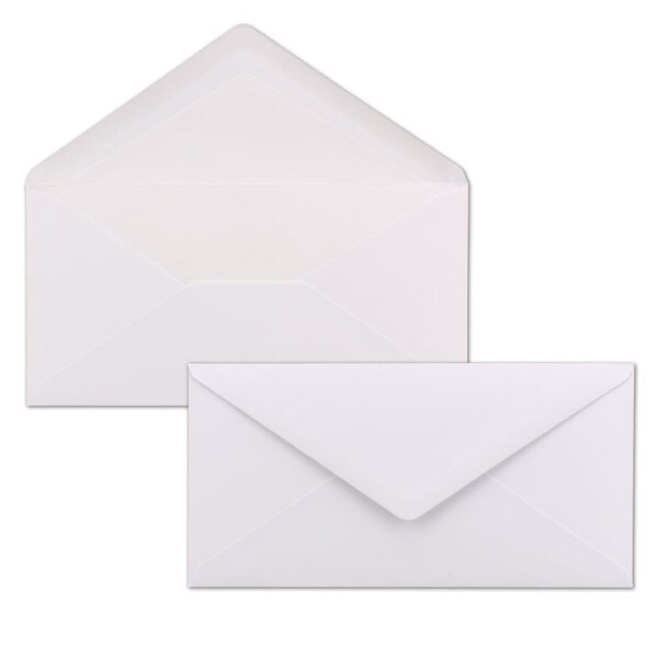 100 x DIN Lang Briefumschläge - Weiß mit weißem Seidenfutter - 11x22 cm - 100 g/m² - ideal für Einladungen, Weihnachtskarten, Glückwunschkarten aus der Serie Farbenfroh