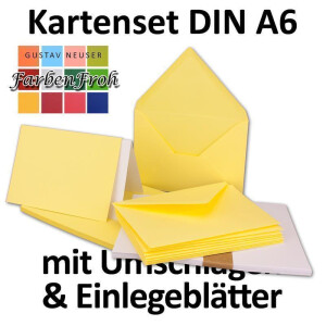 25x Faltkarten SET DIN A6/C6 mit Brief-Umschlägen in Zitronengelb - inklusive Einleger - 14,8 x 10,5 cm - Premium Qualität - FarbenFroh