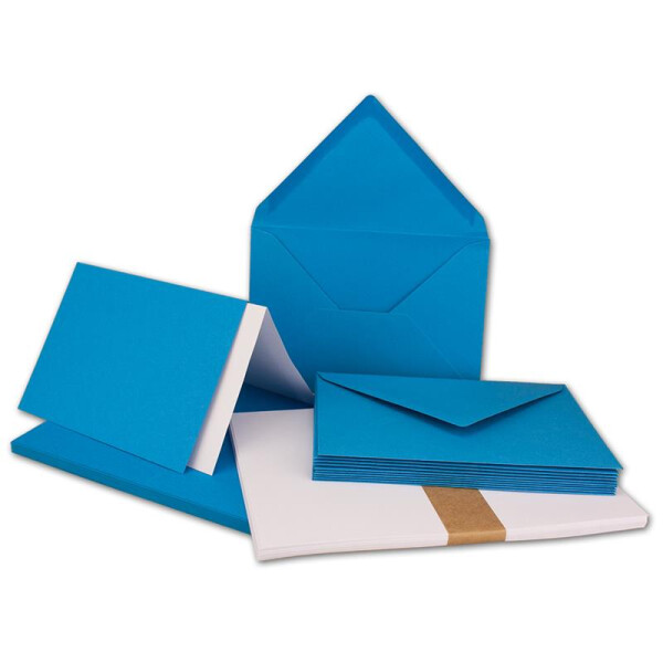 25x Faltkarten SET DIN A6/C6 mit Brief-Umschlägen in Azurblau - inklusive Einleger - 14,8 x 10,5 cm - Premium Qualität - FarbenFroh