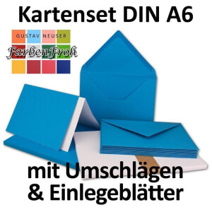 100x Faltkarten SET DIN A6/C6 mit Brief-Umschlägen in Azurblau - inklusive Einleger - 14,8 x 10,5 cm - Premium Qualität - FarbenFroh