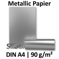 Metallic Papier DIN A4 21,0 x 29,7 cm - Silber Metallic - 50 Stück - glänzendes Bastelpapier 90 g/m² - Rückseite Weiß - Für Einladungen, Hochzeiten