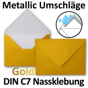 50x kleine Umschläge in Gold Metallic DIN C7 8,1 x 11,4 cm mit Spitzklappe und Nassklebung in 100 g/m² - kleiner blanko Mini-Umschlag
