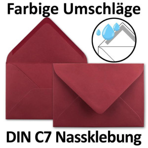 100x kleine Umschläge in Dunkelrot DIN C7 8,1 x 11,4 cm mit Spitzklappe und Nassklebung in 110 g/m² - kleiner blanko Mini-Umschlag