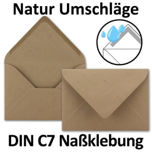 150x kleine Umschläge aus Kraftpapier in Sandbraun DIN C7 8,1 x 11,4 cm mit Spitzklappe und Nassklebung in 120 g/m² - kleiner blanko Mini-Umschlag
