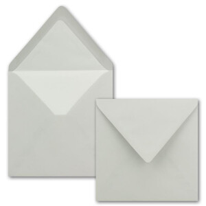 50x Briefumschläge Quadratisch 16 x 16 cm in Hellgrau (Grau) - Umschläge mit weißem Seidenfutter - Kuverts ohne Fenster & mit Nassklebung - Für Einladungskarten zu Hochzeit und Geburtstag