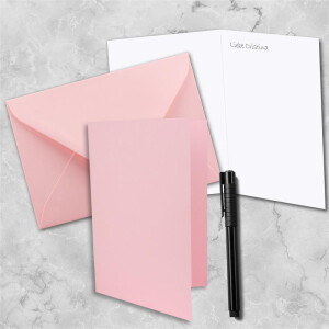 100 x Faltkarten-Set DIN A5 - Rosa  inkl. Umschlägen DIN C5 und passenden Einlegeblättern in Weiß - blanko Klappkarten 14,8 x 21 cm