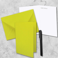 100 x Faltkarten-Set DIN A5 - Limette  inkl. Umschlägen DIN C5 und passenden Einlegeblättern in Weiß - blanko Klappkarten 14,8 x 21 cm