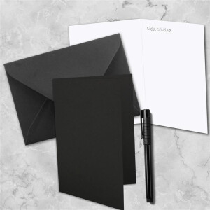 25 Sets - Faltkarten Schwarz  inkl. Umschlägen DIN C5 und passenden Einlegeblättern in Weiß - blanko Klappkarten 14,8 x 21 cm