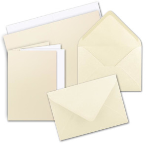 50 x Faltkarten-Set DIN A5 - Vanille  inkl. Umschlägen DIN C5 und passenden Einlegeblättern in Weiß - blanko Klappkarten 14,8 x 21 cm