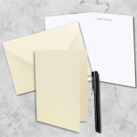 50 x Faltkarten-Set DIN A5 - Vanille  inkl. Umschlägen DIN C5 und passenden Einlegeblättern in Weiß - blanko Klappkarten 14,8 x 21 cm