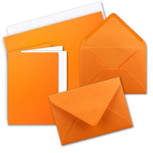 75 x Faltkarten-Set DIN A5 - Orange  inkl. Umschlägen DIN C5 und passenden Einlegeblättern in Weiß - blanko Klappkarten 14,8 x 21 cm