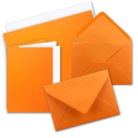75 x Faltkarten-Set DIN A5 - Orange  inkl. Umschlägen DIN C5 und passenden Einlegeblättern in Weiß - blanko Klappkarten 14,8 x 21 cm