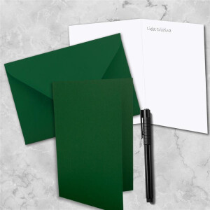 75 x Faltkarten-Set DIN A5 - Dunkel-Grün  inkl. Umschlägen DIN C5 und passenden Einlegeblättern in Weiß - blanko Klappkarten 14,8 x 21 cm