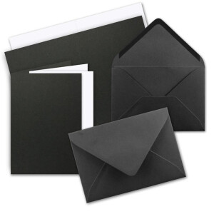 75 Sets - Faltkarten Schwarz  inkl. Umschlägen DIN C5 und passenden Einlegeblättern in Weiß - blanko Klappkarten 14,8 x 21 cm