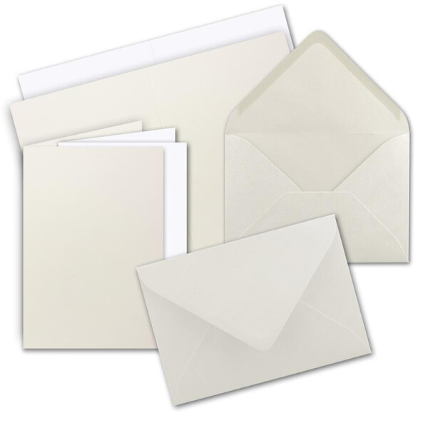 10 x Faltkarten-Set DIN A5 - Natur-Weiss  inkl. Umschlägen DIN C5 und passenden Einlegeblättern in Weiß - blanko Klappkarten 14,8 x 21 cm