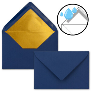 Kuverts Nachtblau - 200 Stück - Brief-Umschläge DIN C6 - 114 x 162 mm - 11,4 x 16,2 cm - Naßklebung - matte Oberfläche & Gold-Metallic Fütterung - ohne Fenster - für Einladungen