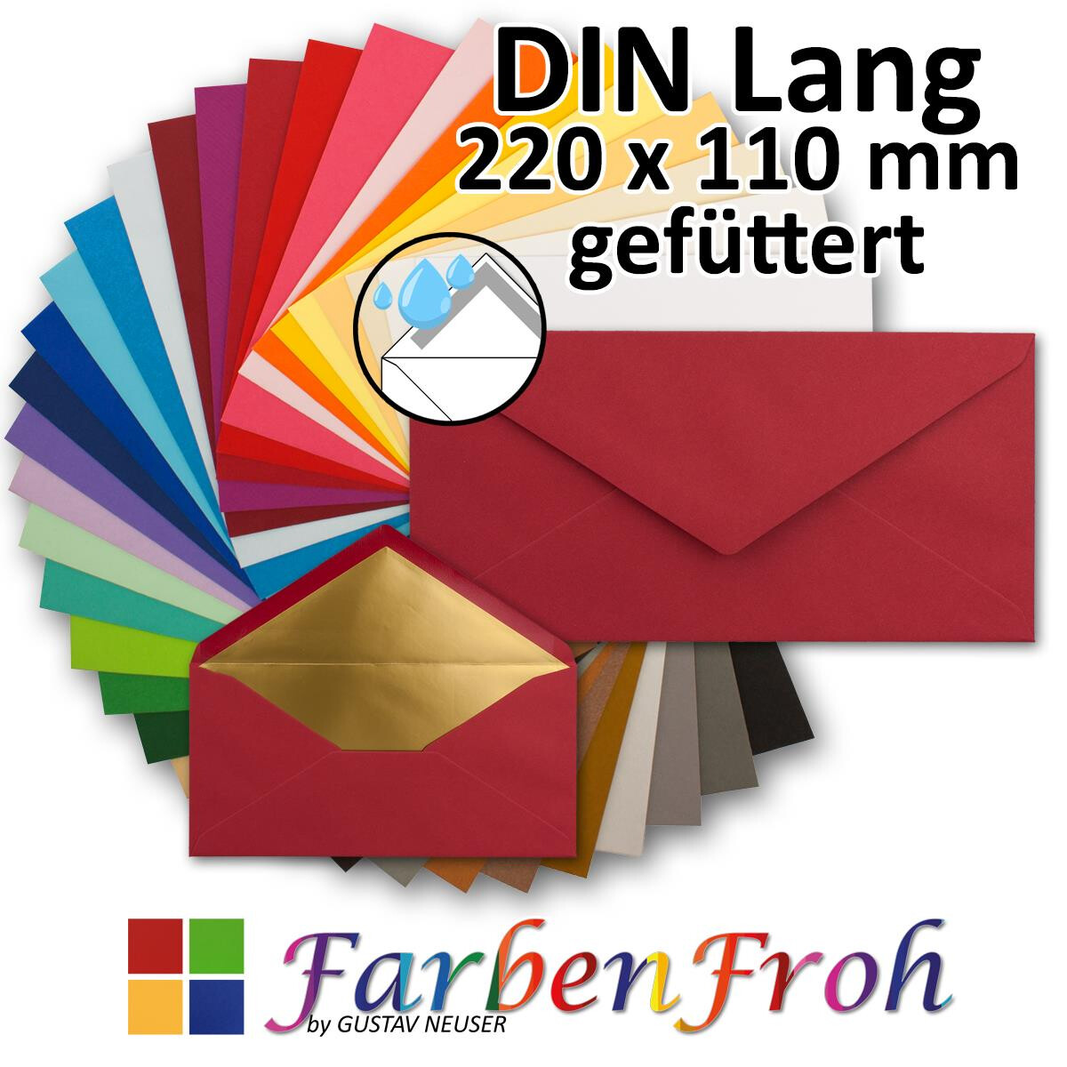 100x Bunte Briefumschläge DIN Lang – 110 X 220 Mm, Gemischte Farben, Mit/ohne Futter, Haft- Oder Nassklebung