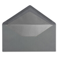 300 Brief-Umschläge DIN Lang - Graphit / Dunkel-Grau mit Silber-Metallic Innen-Futter - 110 x 220 mm - Nassklebung - festliche Kuverts für Weihnachten