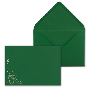75x Weihnachts-Briefumschläge - DIN C5 - mit Gold-Metallic geprägtem Sternenregen, festlich matter Umschlag in dunkelgrün - Nassklebung, 120 g/m² - 154 x 220 mm - Marke: GUSTAV NEUSER
