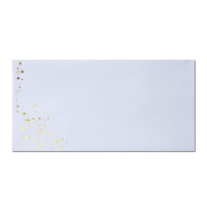 150x Briefumschläge mit Metallic Sternen - DIN Lang - Gold geprägter Sternenregen - Farbe: weiß, Nassklebung, 100 g/m² - 110 x 220 mm - ideal für Weihnachten