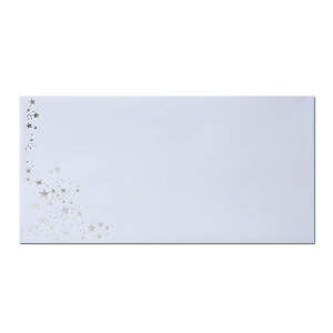 300x Briefumschläge mit Metallic Sternen - DIN Lang - Silber geprägter Sternenregen - Farbe: weiß, Nassklebung, 100 g/m² - 110 x 220 mm - ideal für Weihnachten
