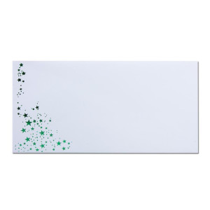 400x Briefumschläge mit Metallic Sternen - DIN Lang - Grün geprägter Sternenregen - Farbe: weiß, Nassklebung, 100 g/m² - 110 x 220 mm - ideal für Weihnachten
