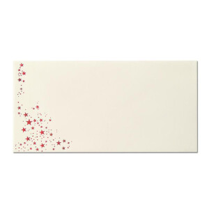 500x Briefumschläge mit Metallic Sternen - DIN Lang - Rot geprägter Sternenregen - Farbe: creme, Nassklebung, 80 g/m² - 110 x 220 mm - ideal für Weihnachten