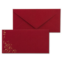 75x Briefumschläge mit Metallic Sternen - DIN Lang - Gold geprägter Sternenregen - Farbe: dunkelrot, Nassklebung, 120 g/m² - 110 x 220 mm - ideal für Weihnachten