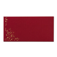 75x Briefumschläge mit Metallic Sternen - DIN Lang - Gold geprägter Sternenregen - Farbe: dunkelrot, Nassklebung, 120 g/m² - 110 x 220 mm - ideal für Weihnachten