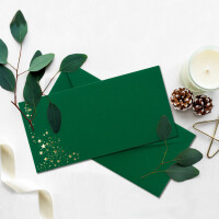 75x Briefumschläge mit Metallic Sternen - DIN Lang - Gold geprägter Sternenregen - Farbe: dunkelgrün, Nassklebung, 120 g/m² - 110 x 220 mm - ideal für Weihnachten