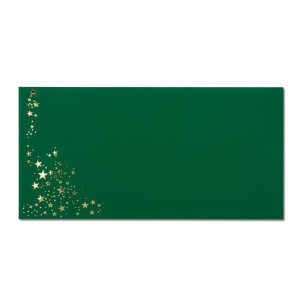 200x Briefumschläge mit Metallic Sternen - DIN Lang - Gold geprägter Sternenregen - Farbe: dunkelgrün, Nassklebung, 120 g/m² - 110 x 220 mm - ideal für Weihnachten
