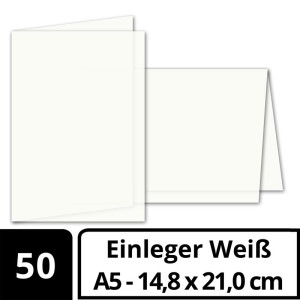 50x faltbares Einlege-Papier für DIN A5 Doppelkarten - transparent-weiß - 297 x 210 mm (210 x 148 mm gefaltet) - ideal zum Bedrucken mit Tinte und Laser - hochwertig mattes Papier von GUSTAV NEUSER