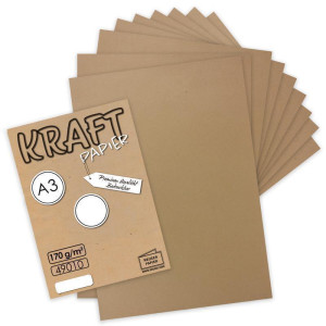 250x Naturpapier - Umweltpapier BRAUN - DIN A3 - 170gr - Recycling nachhaltig -Vintage Kraftpapier - 297 x 420 mm - Bastel-Papier Großbogen - Marke UmWelt