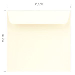 500 quadratische Briefumschläge Farbe: Creme - 15,5 x 15,5 cm (155 x 155 mm) - Nassklebung mit gerader Klappe - 120 Gramm/m²- Marke: NEUSER PAPIER