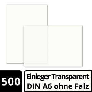 500x ungefalztes einfaches Einlege-Papier für DIN A6 Karten - transparent-weiß - 103 x 146 mm - ideal zum Bedrucken mit Tinte und Laser - hochwertig mattes Papier von GUSTAV NEUSER